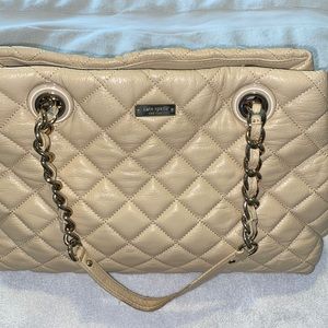 Kate Spade, quilted leather bag, chained/leather strap, tan (size pictured)